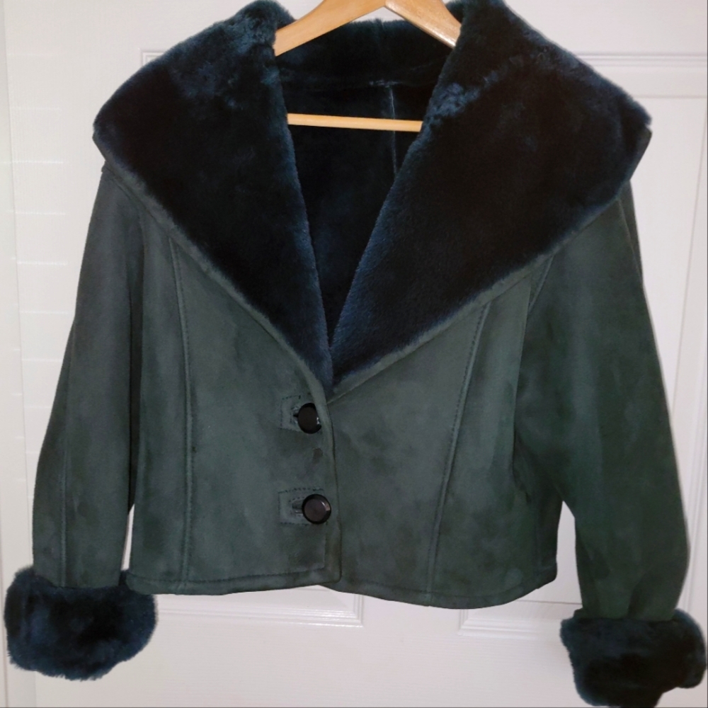 Leather and shearling jacket and leather pants